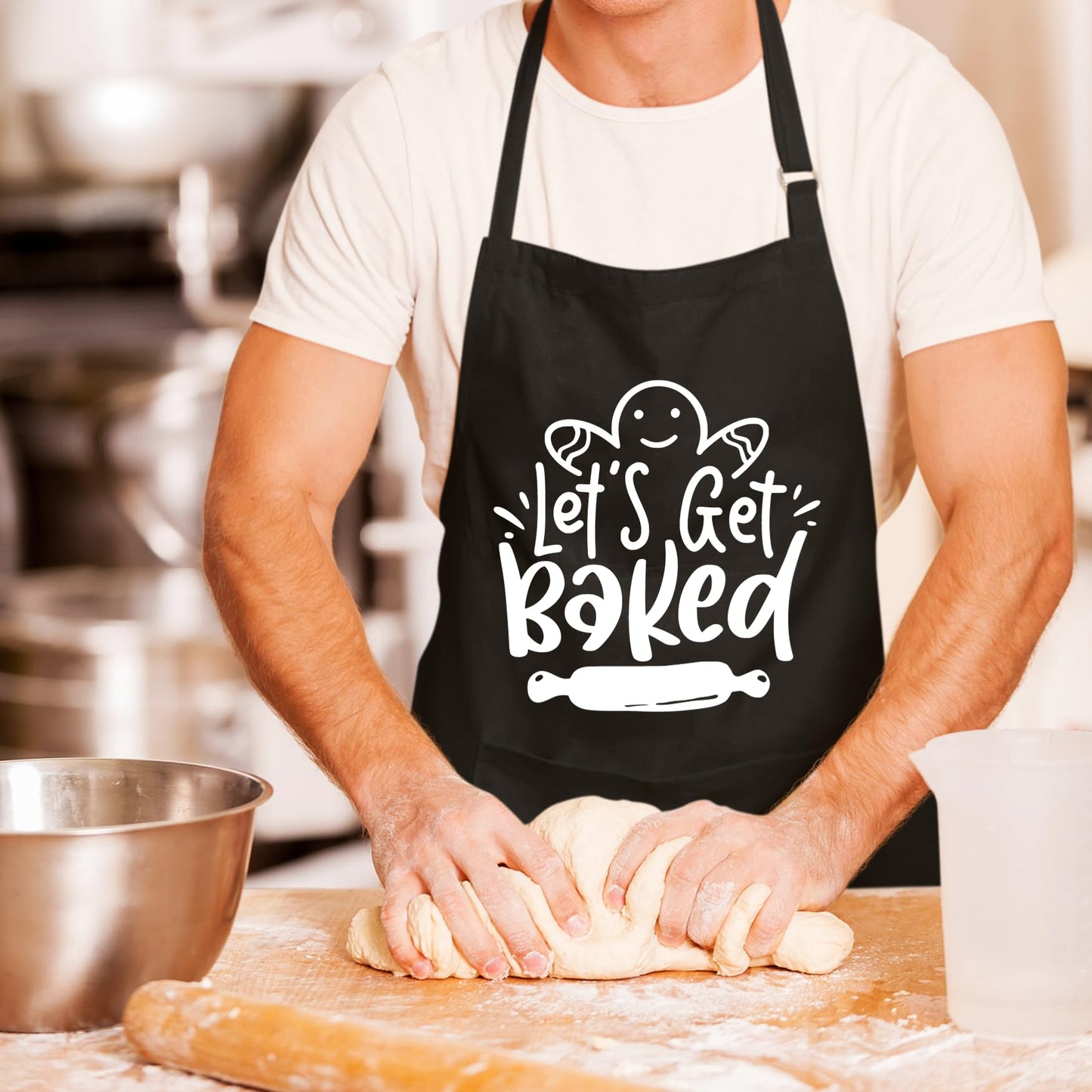 Let's Get Baked Funny Aprons for men Printed Apron Gift for Her Chef Apron Kitchen Apron BBQ Apron Gift Baking Apron Father Day Gift