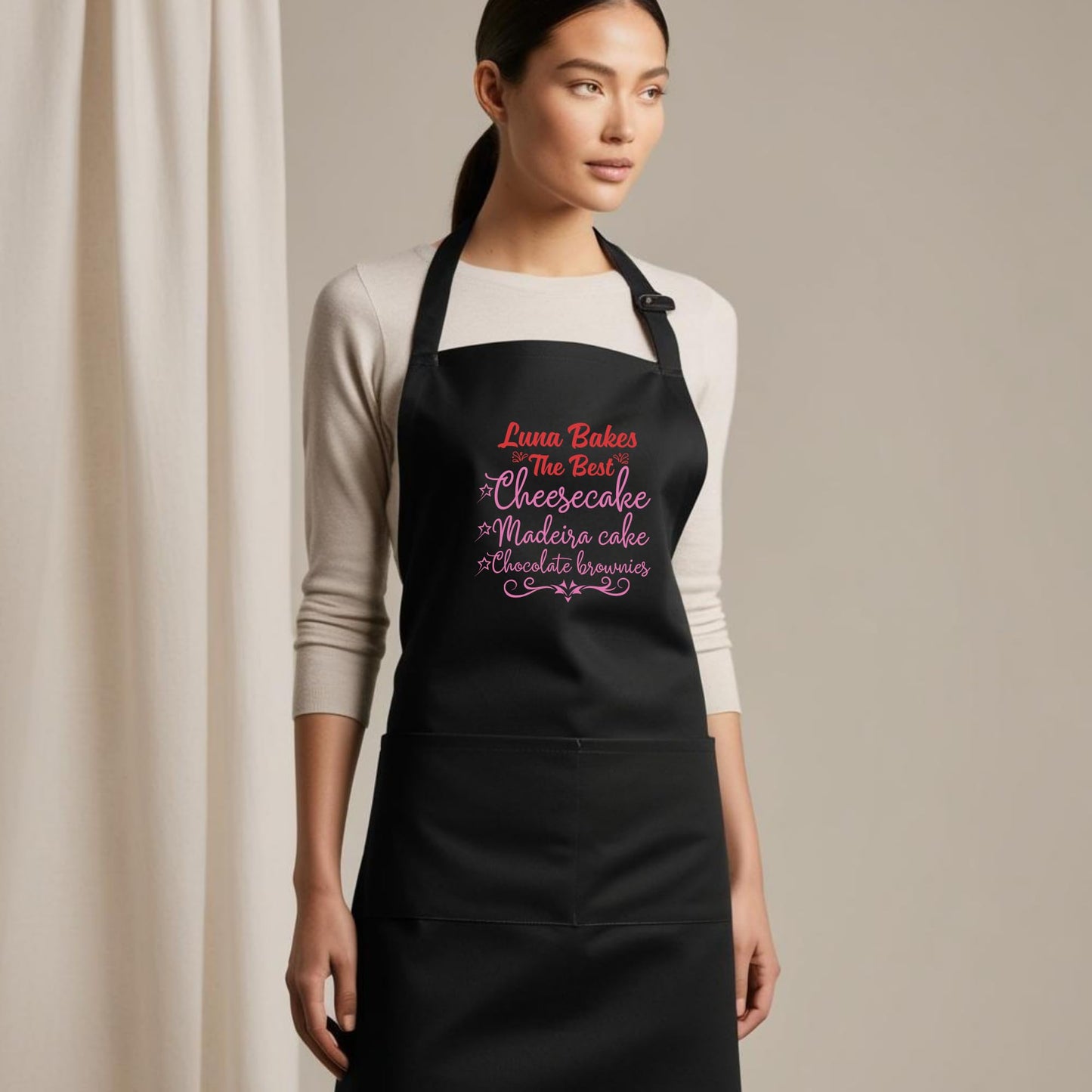 Custom Baking Apron with Adjustable Straps and Two Pockets Personalised Aprons Gift for Him Her Aprons for Women Kitchen Apron Baking Apron Mother Day Gift Black Apron