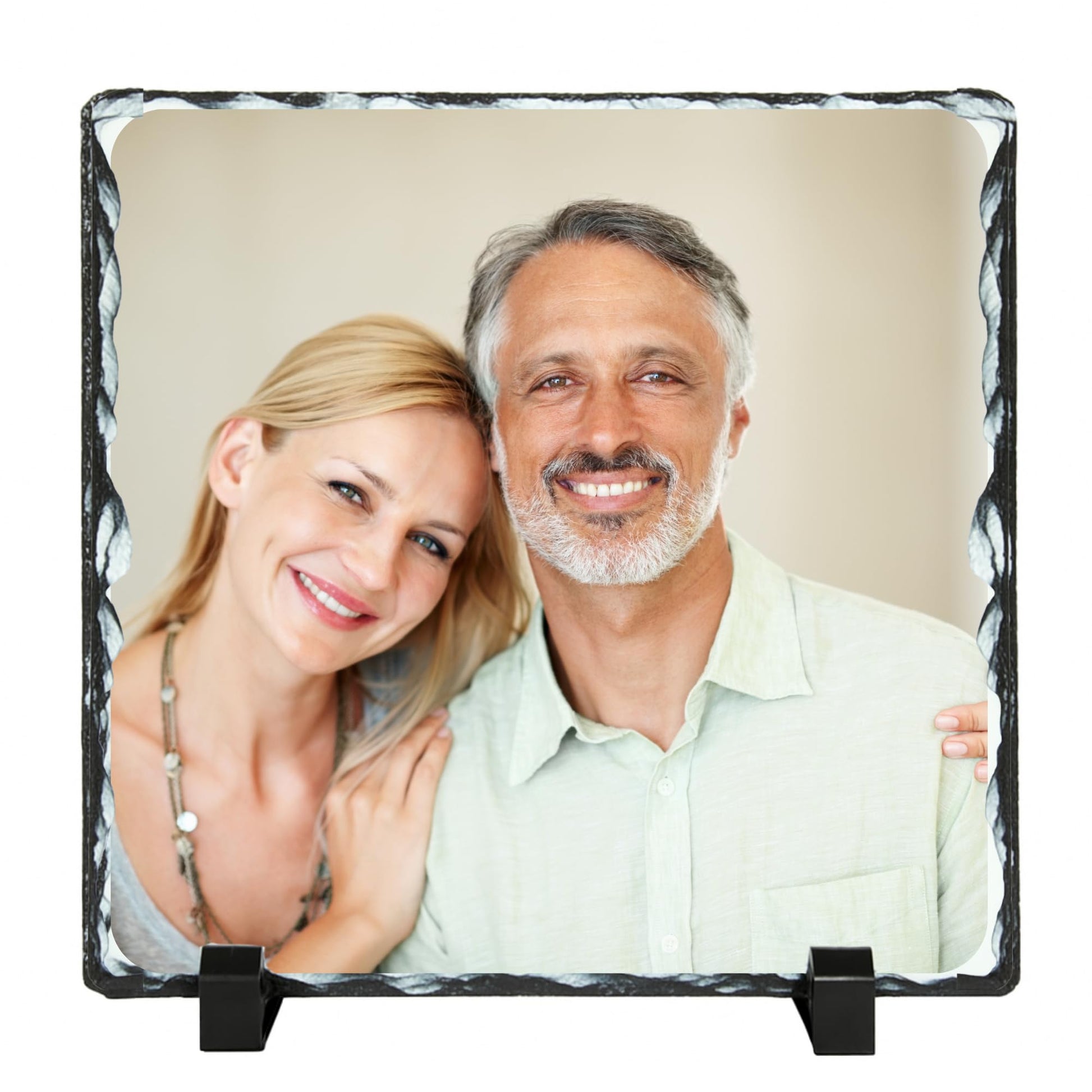 Be Buz Personalized Sublimation Photo Slate Frame, 15cm Square Rock Natural Stone with Stand, Custom Picture Printing for Wedding, Birthday, Memorial - Top Tee