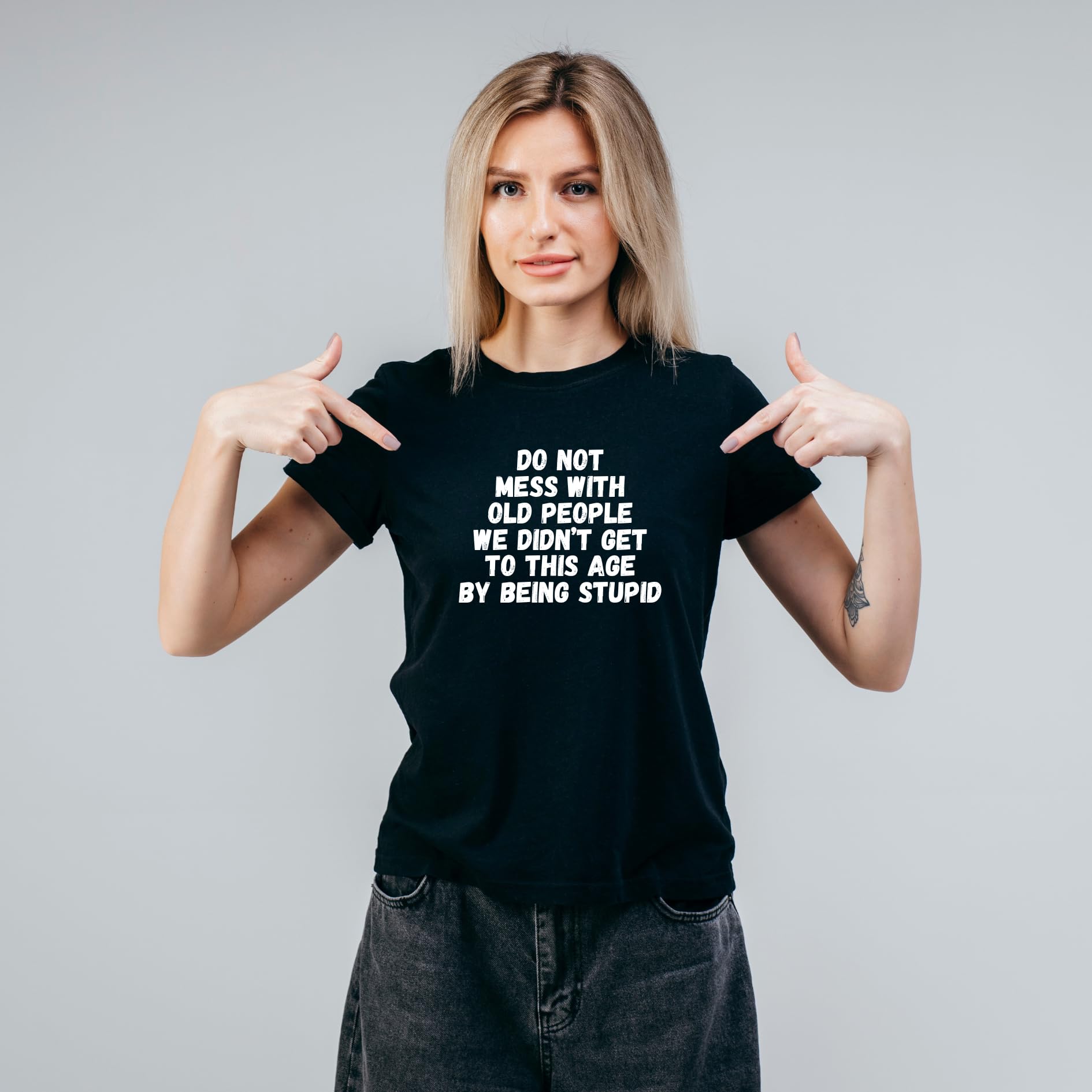 Do Not Mess with Old People Funny Printed Black Adults Unisex Men Women Summer Winter Cotton Crew Neck Casual T-Shirt - Top Tee