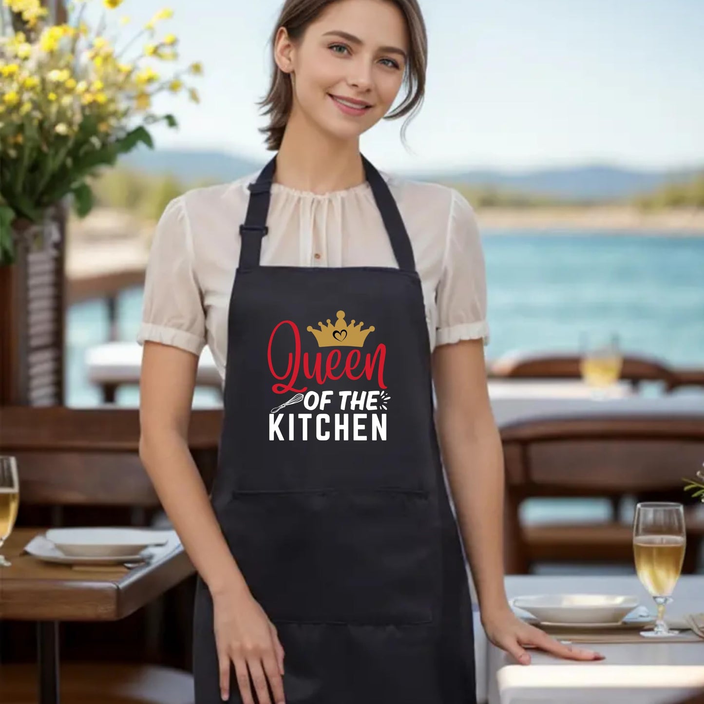 Queen of the Kitchen Funny Apron for Womens Mom Aprons Gift for Him Her Chef Apron Kitchen Apron BBQ Apron Grill Apron Mother Day Gift Black Apron