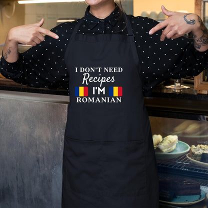 I Don't Need Recipes, I'm Romanian Adjustable Long Apron with two Pockets Chefs Home Cooks Baking Cooking Kitchen Grilling and BBQ Apron gift for him her