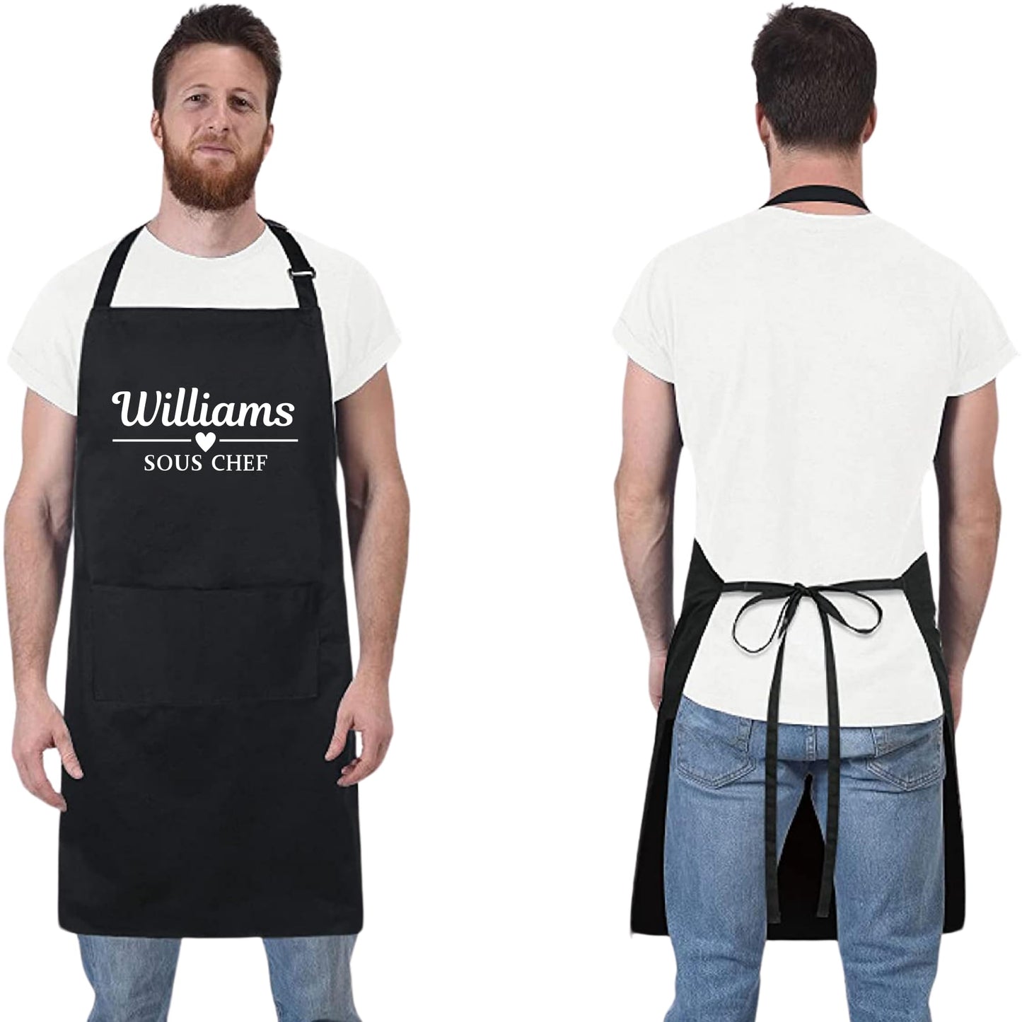 Sous Chef Apron Personalised Chef Aprons Grill Apron Gift for Him Her Aprons for Mens and Womens Dad Apron Kitchen Apron BBQ Apron Father Day Gift Black Apron