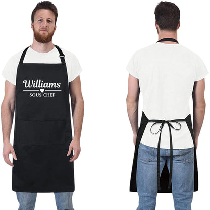 Sous Chef Apron Personalised Chef Aprons Grill Apron Gift for Him Her Aprons for Mens and Womens Dad Apron Kitchen Apron BBQ Apron Father Day Gift Black Apron