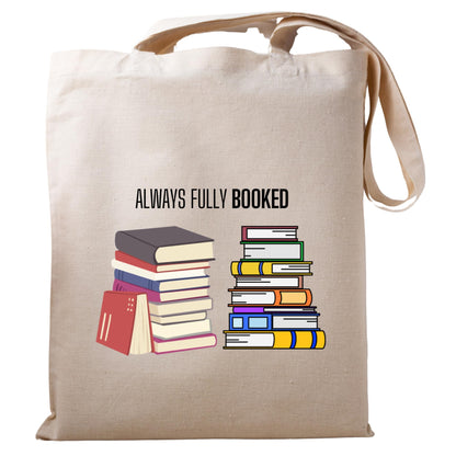 Be Buz Always Fully Booked Reusable Tote Bag Funny Library Cotton Tote Bag Casual Bag for Work Shopping Travel School Bag Book Lovers Gift