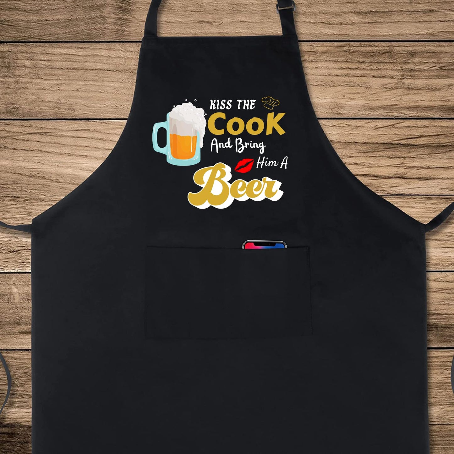 Kiss the Cook And Bring Him A Beer Funny Aprons for men Printed Apron Gift for Her Chef Apron Kitchen Apron BBQ Apron Gift Baking Apron Father Day Gift