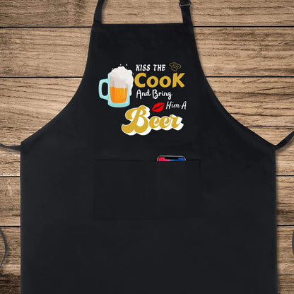 Kiss the Cook And Bring Him A Beer Funny Aprons for men Printed Apron Gift for Her Chef Apron Kitchen Apron BBQ Apron Gift Baking Apron Father Day Gift