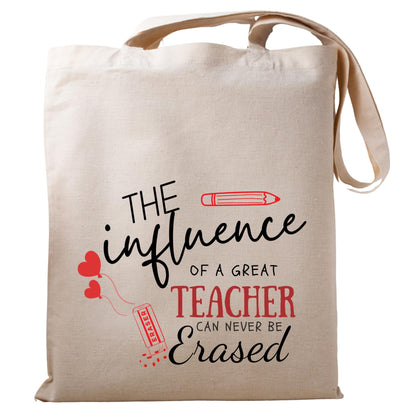 Be Buz The Influence of a Great Teacher Cotton tote bag Inspirational Teacher Appreciation Gift Reusable Casual Bag for Work Shopping Travel