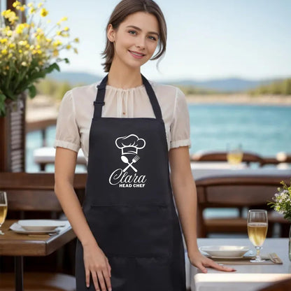 Personalized Head Chef Apron - Custom Kitchen Apron with Adjustable straps Gift for Him Her Aprons for Mens Womens Dad Apron Chef Apron Kitchen Apron BBQ Apron Mother Day Gift Black Apron