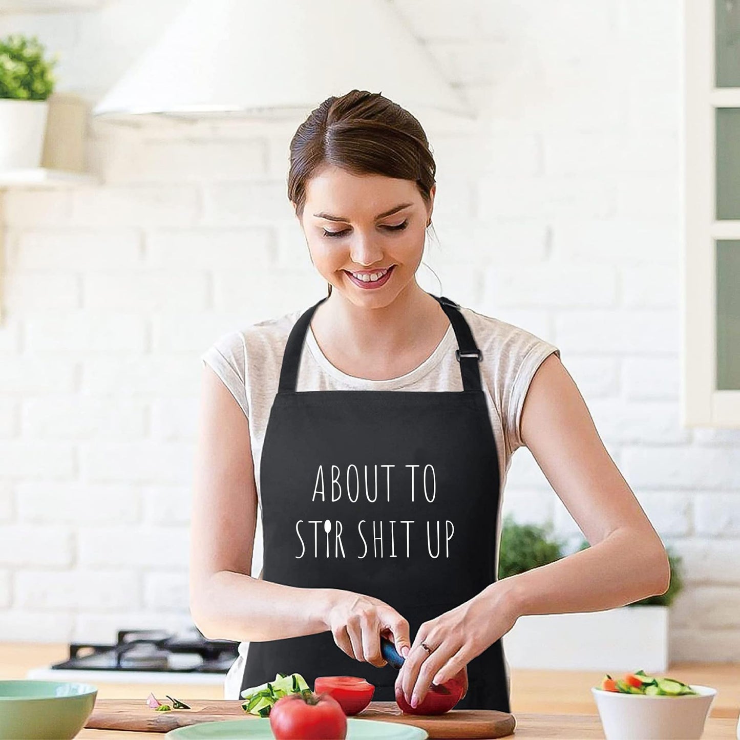 About to Stir Sh*t Up Funny Apron Novelty Kitchen Apron for Cooking Grilling Baking - Gift for Chefs Home Cooks and Humor Lovers