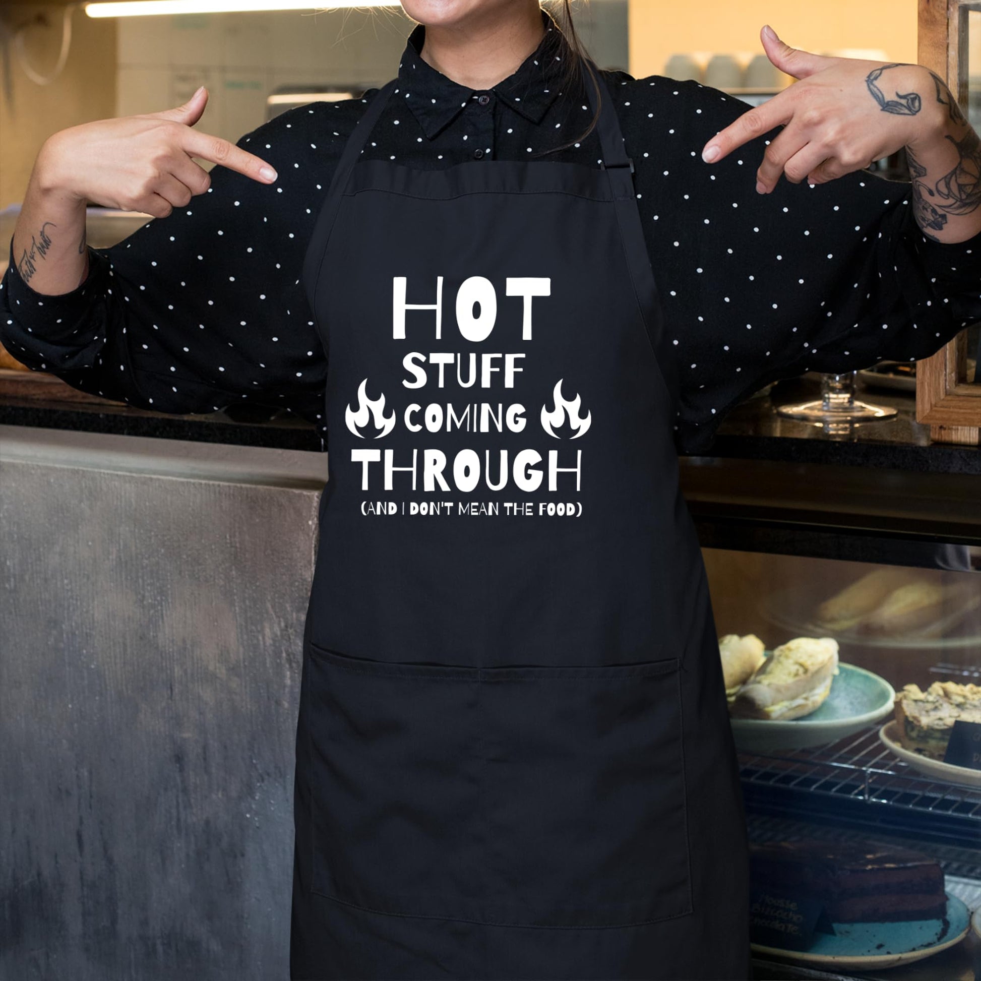 Be Buz Hot Stuff Coming Through And I Don't Mean The food Funny Aprons for Women Printed Apron Gift for Her Chef Apron Kitchen Apron BBQ Apron Gift Baking Apron Father Day Gift - Top Tee
