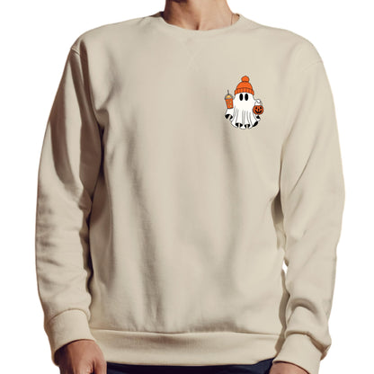 Be Buz Spooky Season Ghost Sweatshirt Halloween Pocket Size Ghost Pullover Unisex Sweatshirt October Crewneck - Top Tee