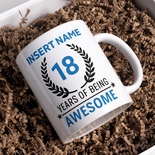 18Th Birthday Gift for Her Personalized 18 Years of Being Awesome Mug Custom Name Coffee Cup Funny Gift for Old Girl Birthday Present for Women