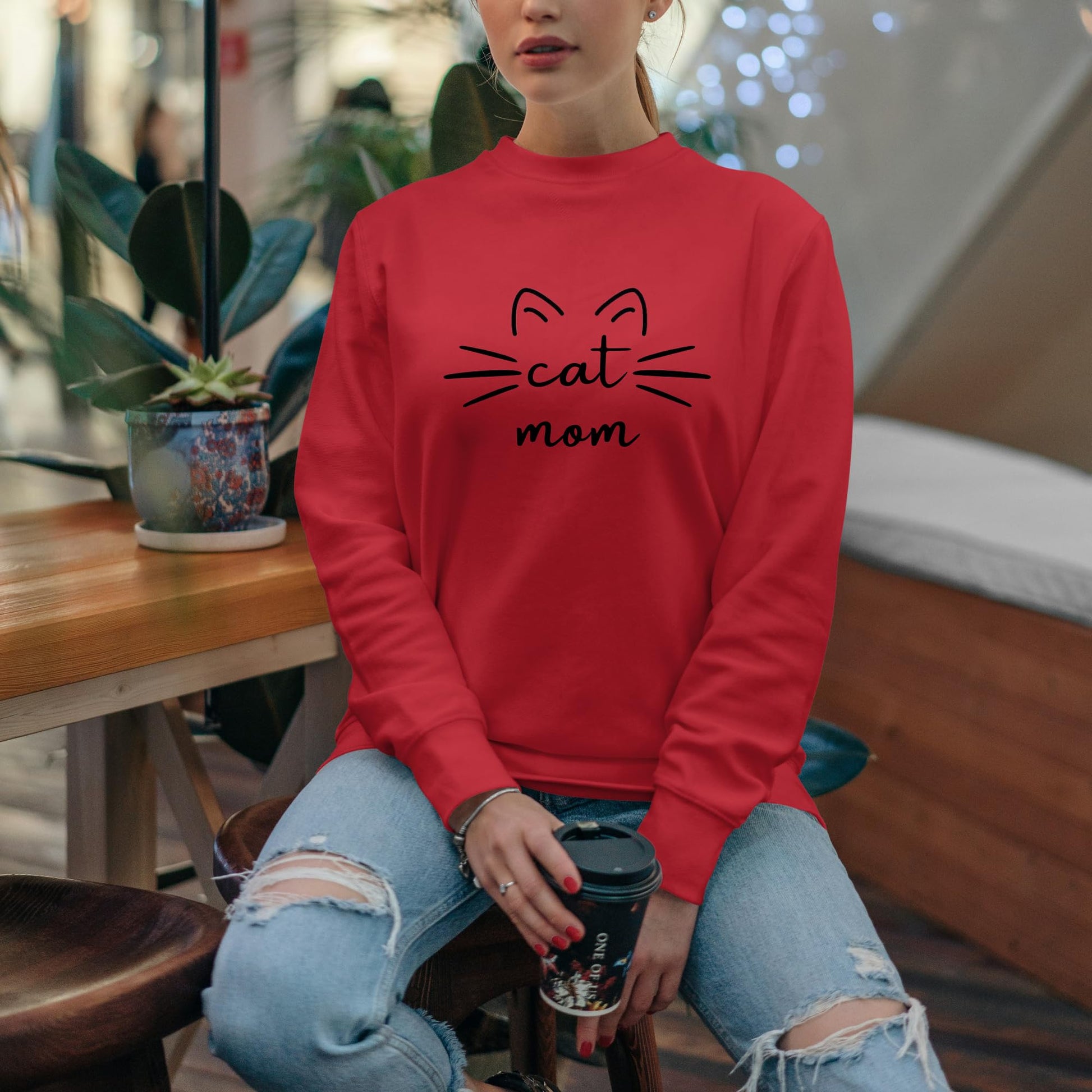 Be Buz Cat Mom Sweatshirt Cute Funny Cat Lover Gift for Women Cozy Pullover for Pet Moms Lady Aesthetic Sweatshirt - Top Tee