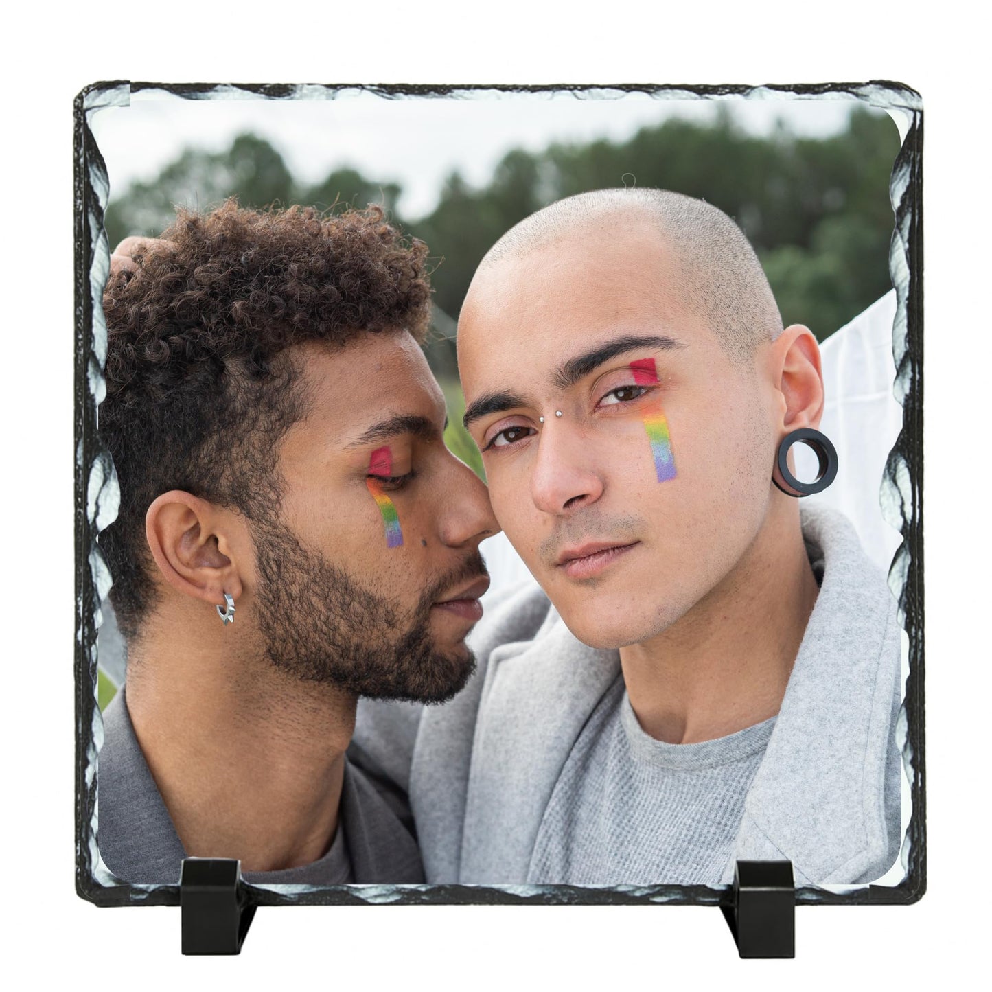 Be Buz Personalized Sublimation Photo Slate Frame, 15cm Square Rock Natural Stone with Stand, Custom Picture Printing for Wedding, Birthday, Memorial - Top Tee