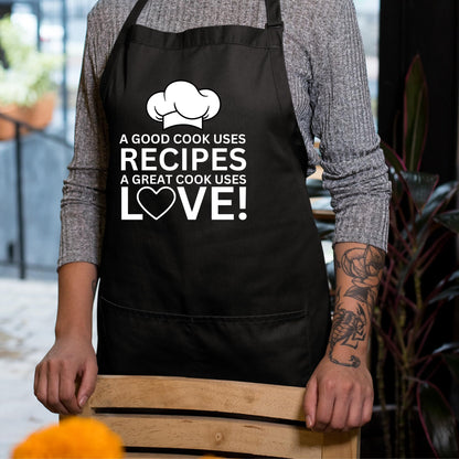 A Good Cook Uses Recipes A Great Cook Uses Love Funny Aprons for Women Printed Apron Gift for Her Chef Apron Kitchen Apron BBQ Apron Gift Baking Apron Father Day Gift