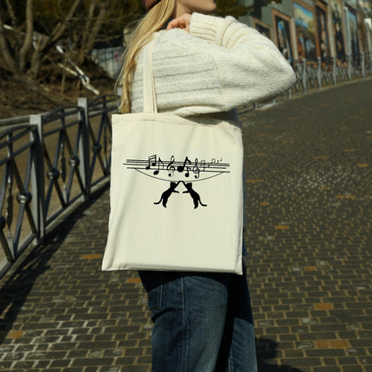 Be Buz Cat Hanged with Music Wave Tote Bag Bag for Cat Lovers and Music Enthusiasts Trendy Music Wave Design Reusable Casual Cotton Bag for Work Shopping Travel