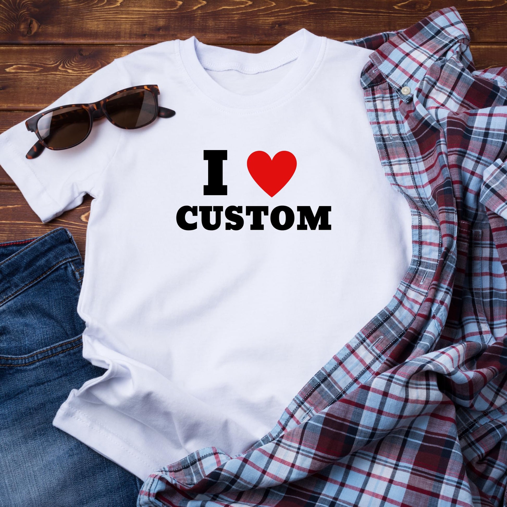 I Heart Personalised Cotton T-Shirt, White and Black, S-XXL - Top Tee