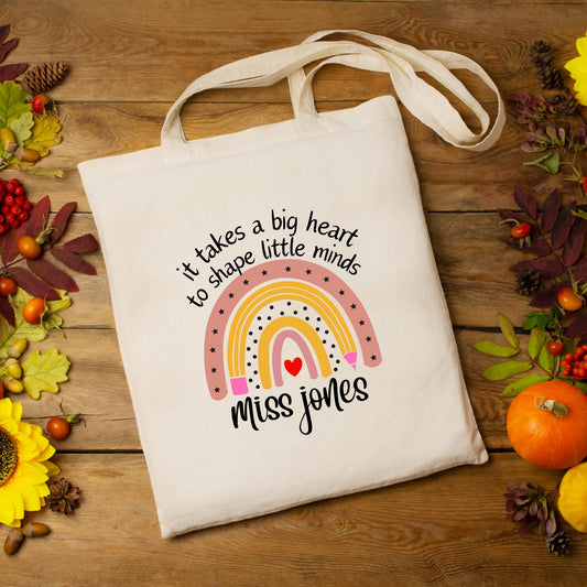 Be Buz Personalized Tote Bag It Takes a Big Heart to Shape Little Minds Teacher Appreciation gift Inspirational Reusable Casual Bag for Work Shopping Travel