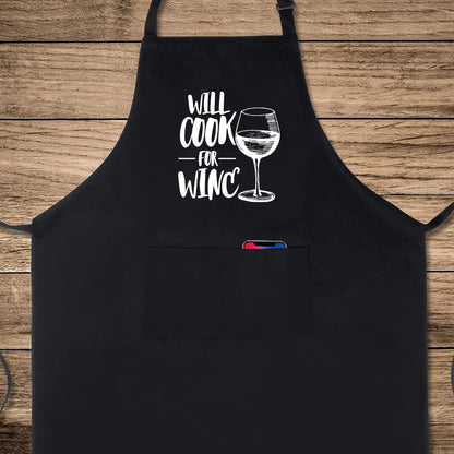 Will Cook for Wine Funny Aprons for Men Women Printed Apron Gift for Her Chef Apron Kitchen Apron BBQ Apron Gift Baking Apron Mother Day Gift Father Day