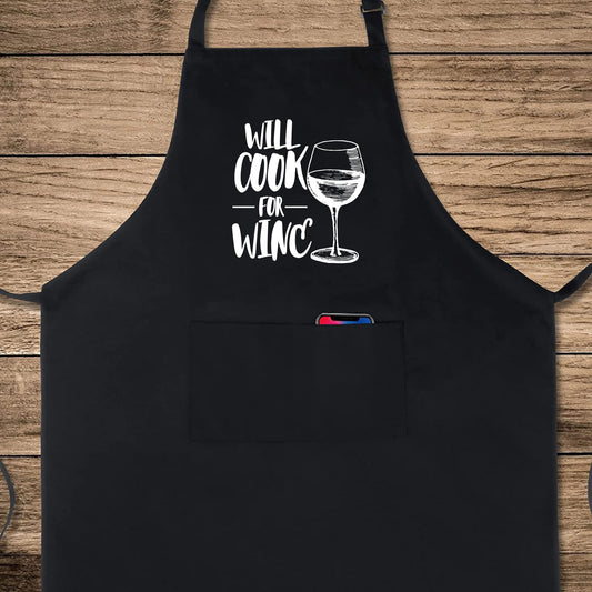 Will Cook for Wine Funny Aprons for Men Women Printed Apron Gift for Her Chef Apron Kitchen Apron BBQ Apron Gift Baking Apron Mother Day Gift Father Day