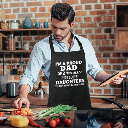 Proud Dad Of Two Totally Awesome Daughters BBQ Cooking Funny Novelty Apron Birthday Father’s Day Christmas Valentine’s Day Gifts for Dad, Husband
