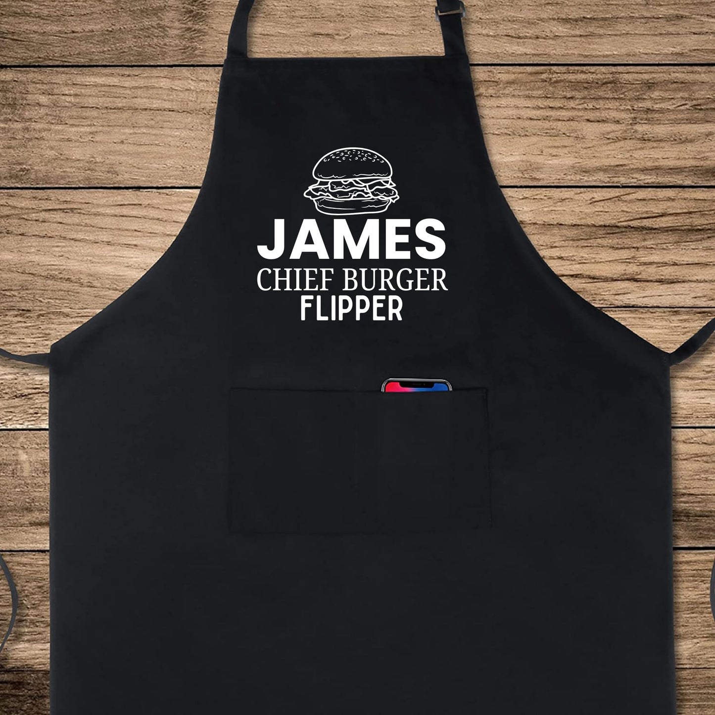 Custom Chief Burger Flipper Apron Kitchen Apron Gift for Him Her Aprons for Mens Dad Apron Chef Apron Kitchen Apron BBQ Apron Father Day Gift Black Apron