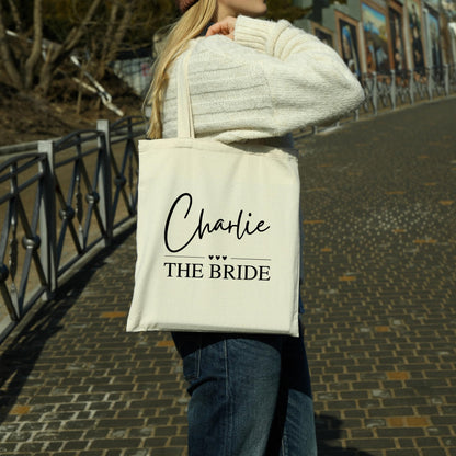 BeBuz Custom Bride Name Tote Bag Personalized Bridal Tote, Custom Bride’s Name, Wedding Day Accessory, Bride Gift Bag, Bride to Be, Reusable Casual Bag for Work Shopping Travel