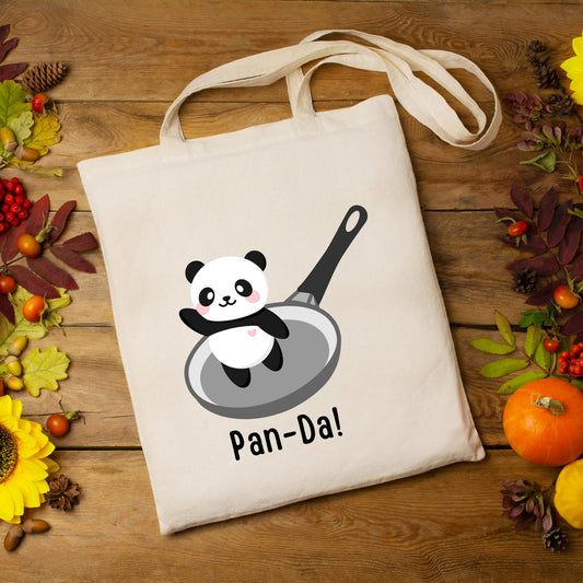 Be Buz Panda Tote Bag “Pan-da” Design Cute and Stylish Bag for Panda Lovers Reusable Casual Bag for Work Shopping Travel