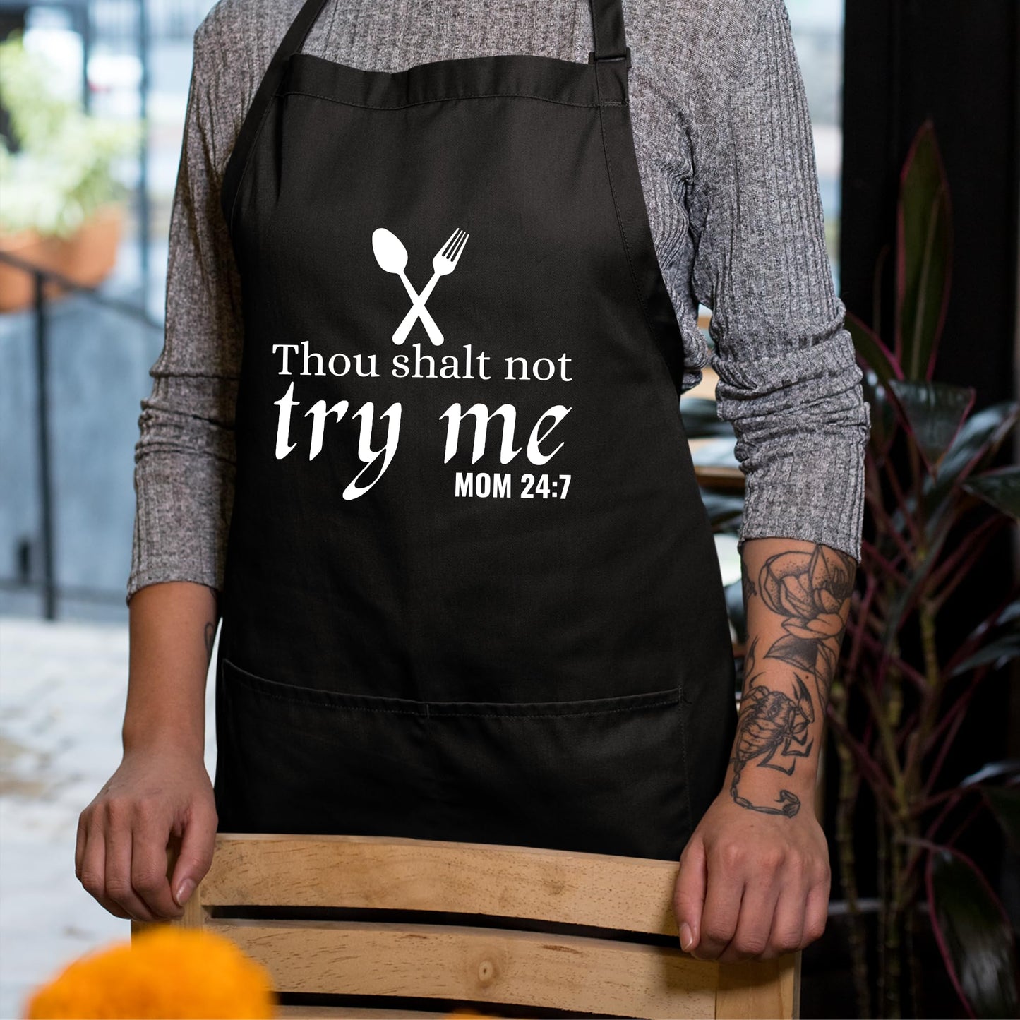 Thou Shalt not try me Funny Aprons for Women Printed Apron Gift for Her Chef Apron Kitchen Apron BBQ Apron Gift Baking Apron Father Day Gift