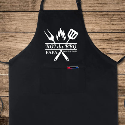 Roi du BBQ Papa Custom Name Aprons for Mens Dad Aprons Gift for Him Chef Apron Personalised Apron Kitchen Apron BBQ Apron Grill Apron Father Day Gift Black Apron