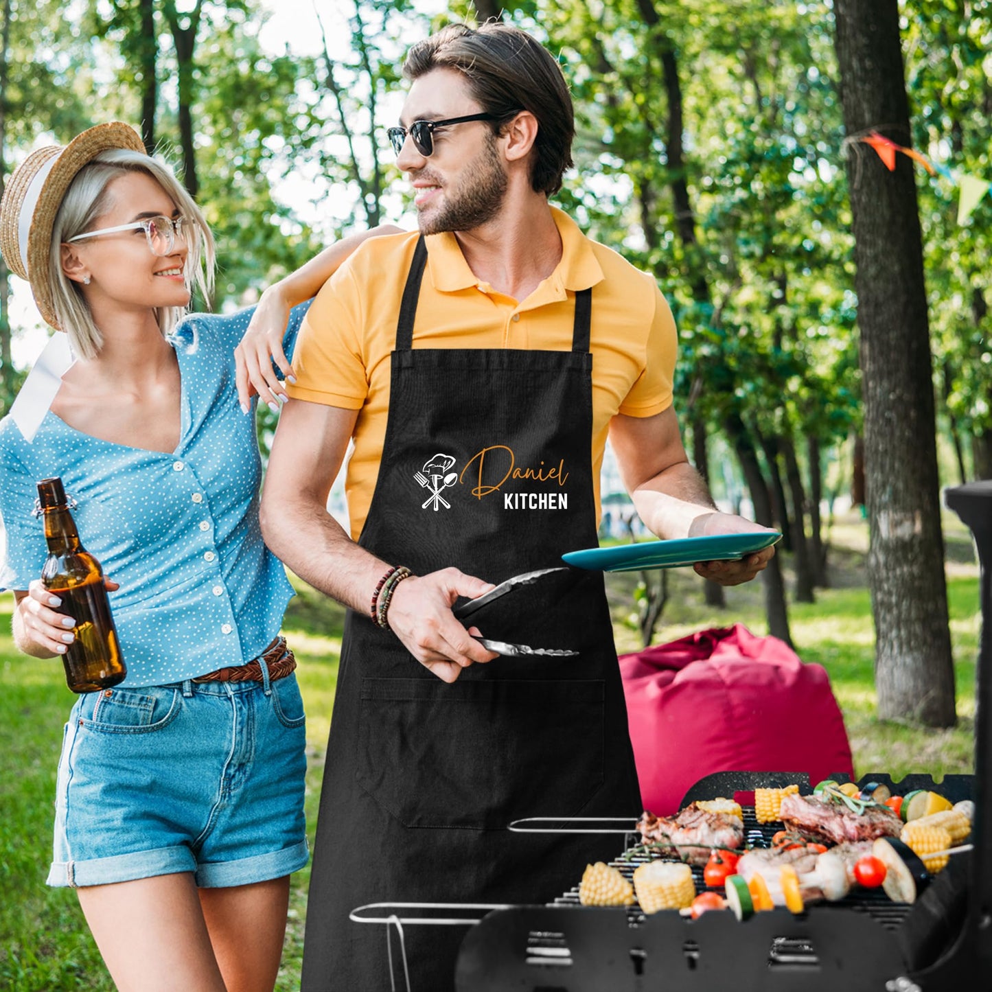 Personalized Name Kitchen Apron Grill Apron Gift for Him Her Aprons for Mens womens Dad Apron Chef Apron Kitchen Apron BBQ Apron Father Day Gift Black Apron