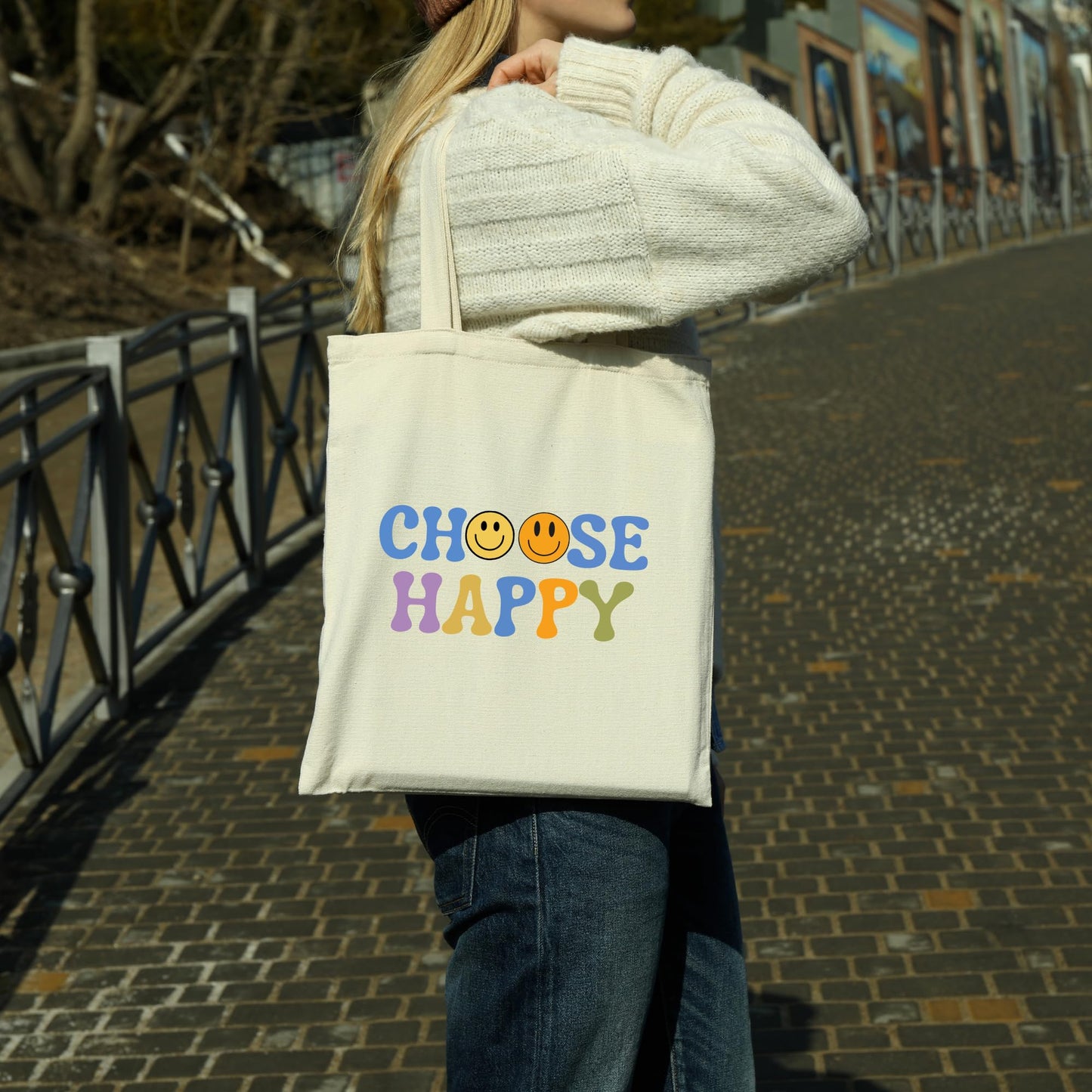 Be Buz Choose Happy Tote Bag Inspirational and Stylish Bag for Spreading Positivity Everywhere You Go Reusable Casual Bag for Work Shopping Travel