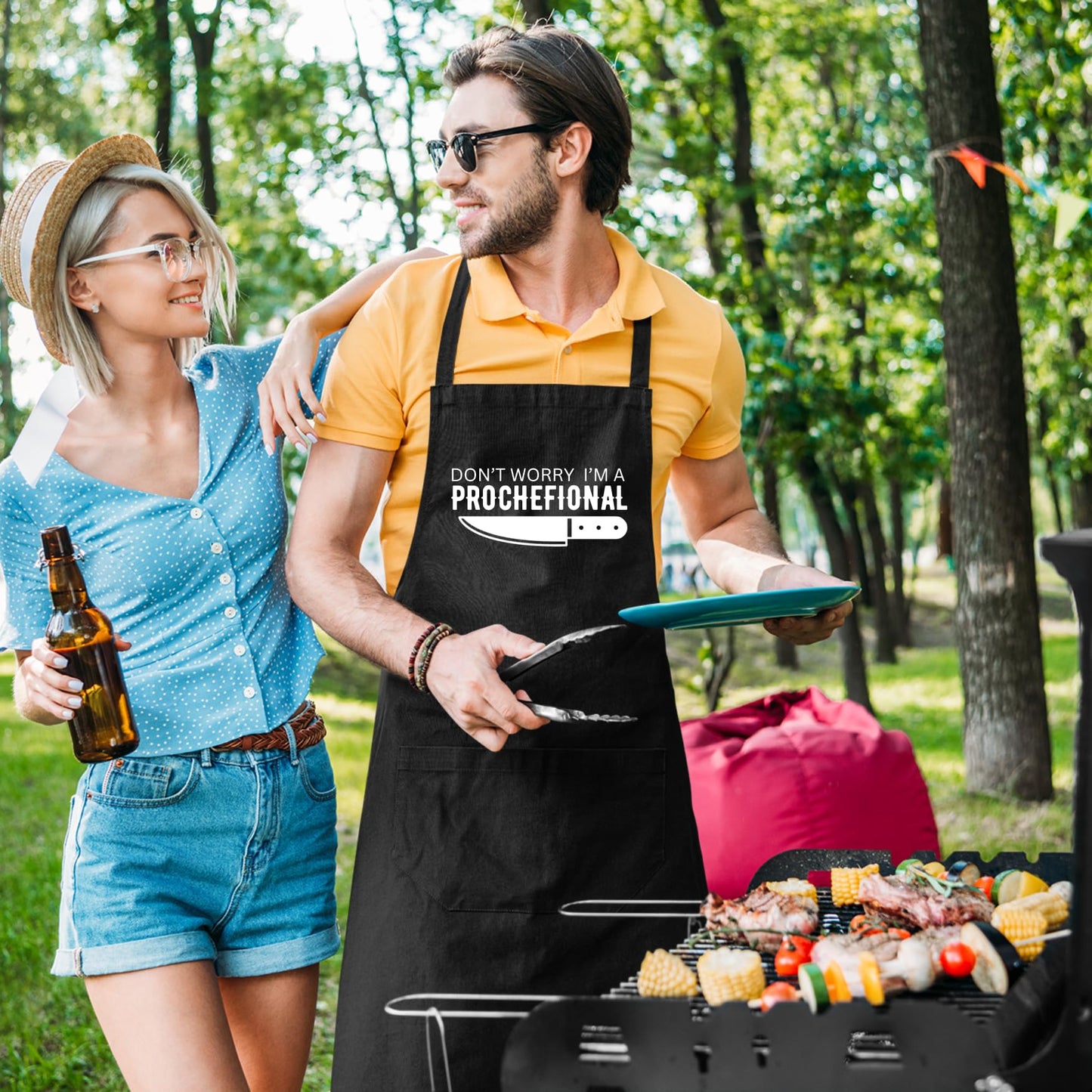 Don't Worry I'M A Prochefional Funny Aprons for men Printed Apron Gift for Her Chef Apron Kitchen Apron BBQ Apron Gift Baking Apron Father Day Gift