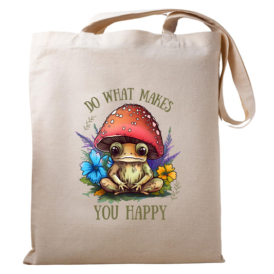 Funny Tote Bag Do What Makes You Happy Frog Tote Bag Reusable Bag gift for nature lover womens tote gift for him her shopping bag