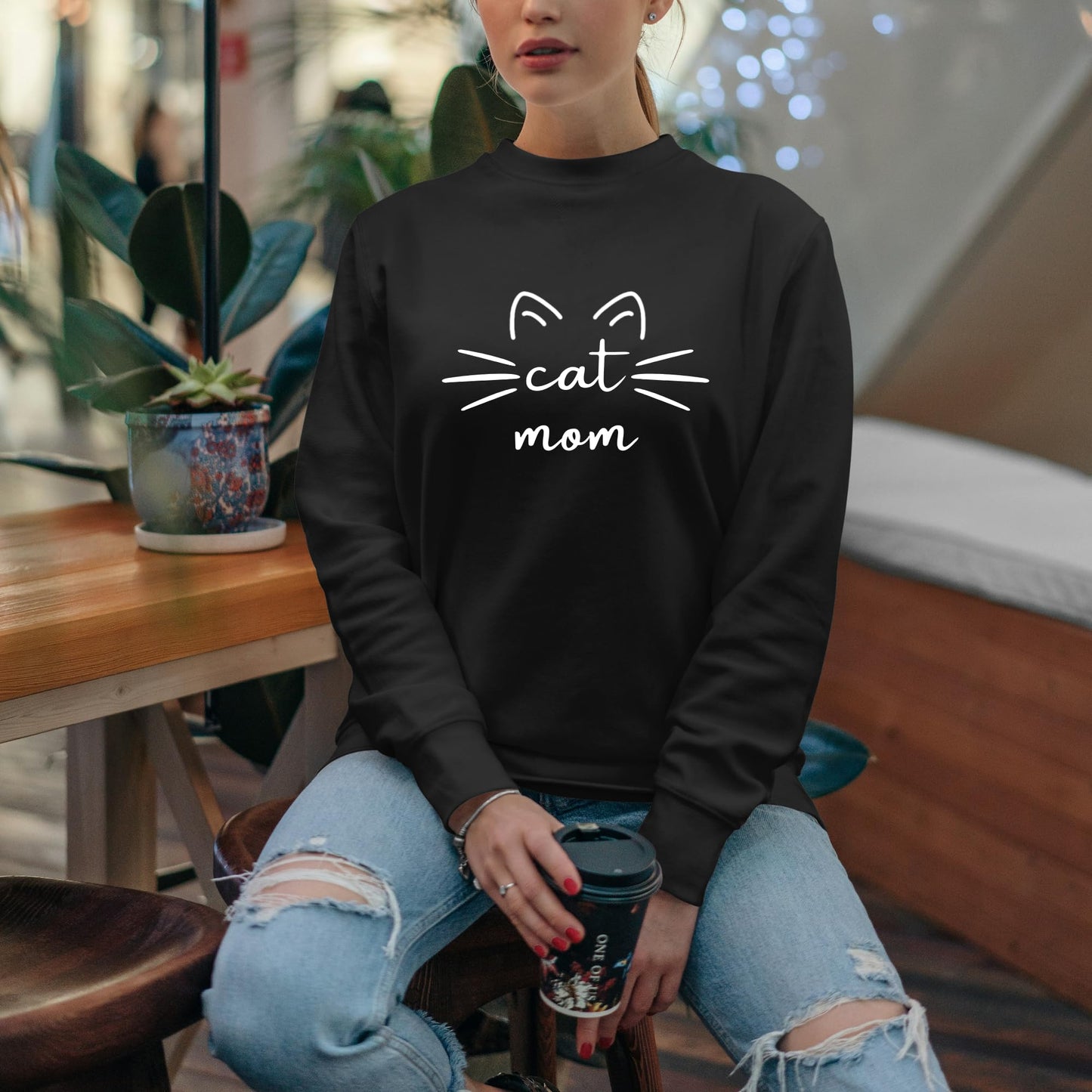 Be Buz Cat Mom Sweatshirt Cute Funny Cat Lover Gift for Women Cozy Pullover for Pet Moms Lady Aesthetic Sweatshirt - Top Tee