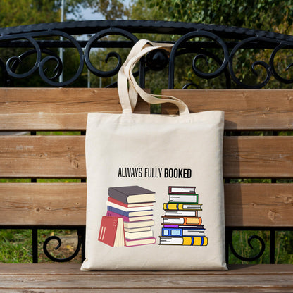 Be Buz Always Fully Booked Reusable Tote Bag Funny Library Cotton Tote Bag Casual Bag for Work Shopping Travel School Bag Book Lovers Gift