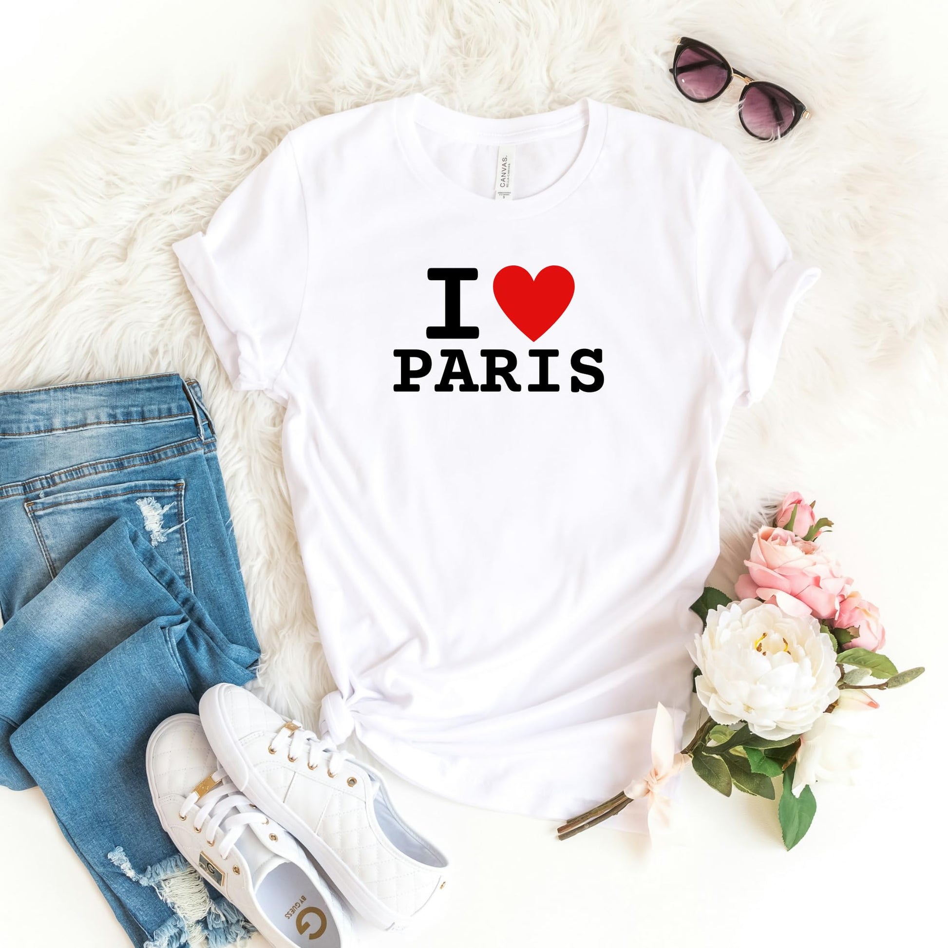 Be Buz I Love Paris T-Shirt Unisex Graphic Tee with Classic Heart Design Trendy France Souvenir Shirt for Men and Women French City Pride Tee - Top Tee