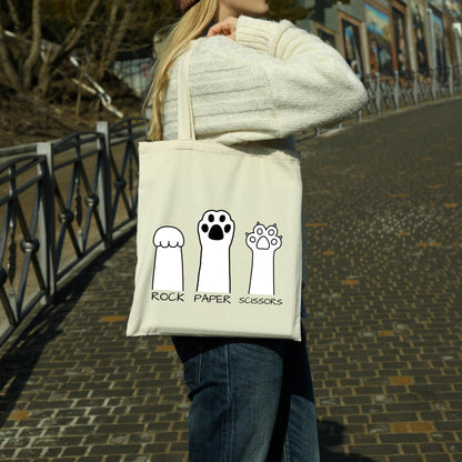 Be Buz Rock Paper Scissors Cat Paw Tote Bag Playful and Stylish Bag for Cat Lovers Reusable Casual Bag for Work Shopping Travel