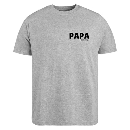Be Buz Custom Papa Est T-Shirt Personalized Left Chest Pocket Size Design Men's Cotton Tee for Dad, Grandpa - Top Tee