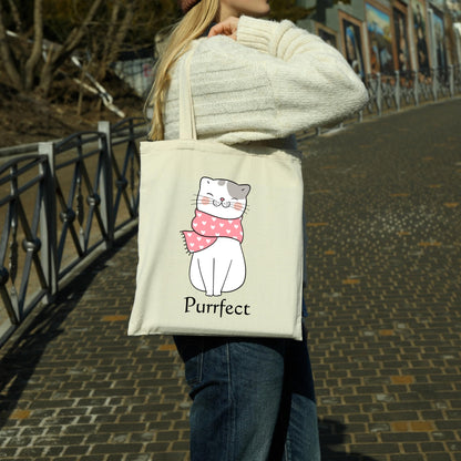 Be Buz Purrfect Charming Cat Tote Bag Adorable and Stylish Bag for Cat Lovers Reusable Casual Bag for Work Shopping Travel