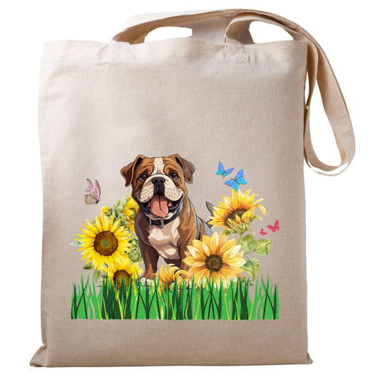 Be Buz Dog Sunflowers Tote Bag Womens Butterfly Sunflowers Dog Design Reusable Casual Cotton Bag for Work Shopping Travel Beach Bag