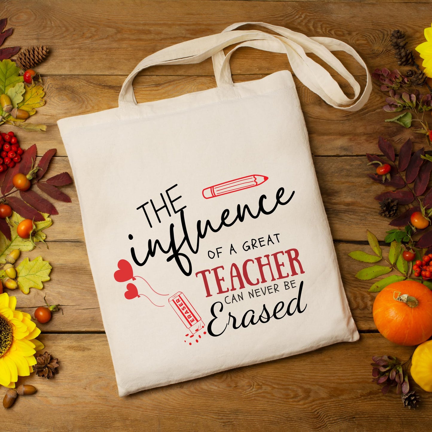 Be Buz The Influence of a Great Teacher Cotton tote bag Inspirational Teacher Appreciation Gift Reusable Casual Bag for Work Shopping Travel