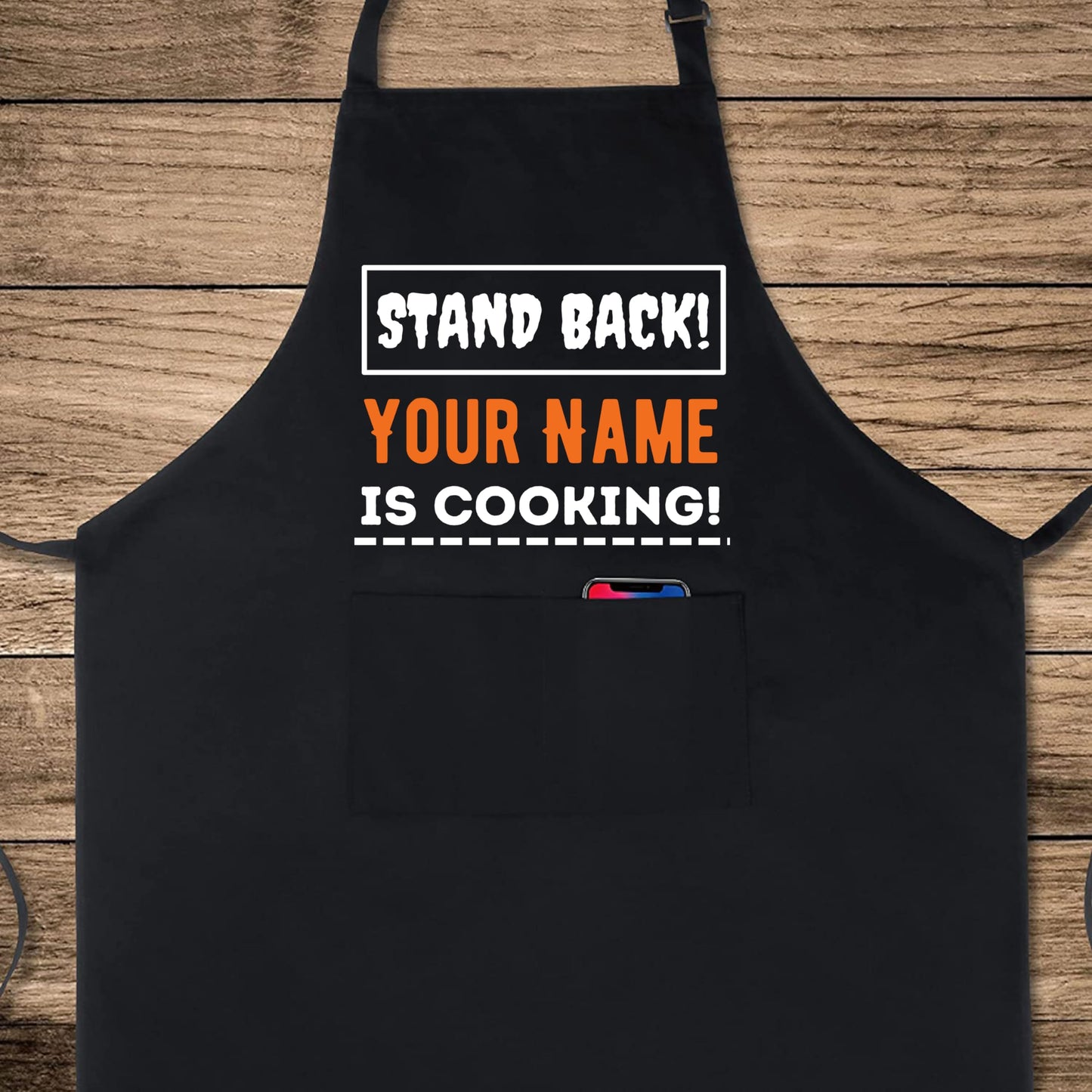 Stand Back Personlise Your Name Printed Apron For Kitchen BBQ grill chef Aprons for Men Women Create Personalised Apron with Pockets Custom Apron gift for Him Her