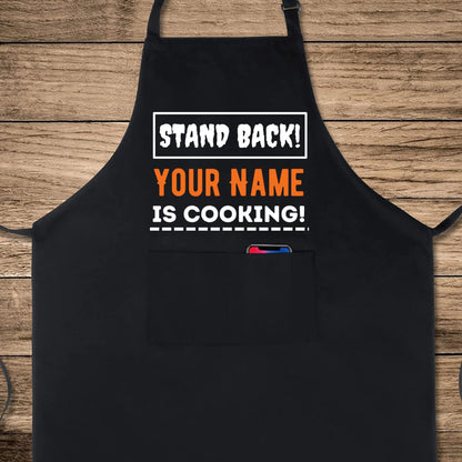 Stand Back Personlise Your Name Printed Apron For Kitchen BBQ grill chef Aprons for Men Women Create Personalised Apron with Pockets Custom Apron gift for Him Her