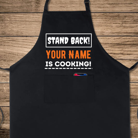 Stand Back Personlise Your Name Printed Apron For Kitchen BBQ grill chef Aprons for Men Women Create Personalised Apron with Pockets Custom Apron gift for Him Her