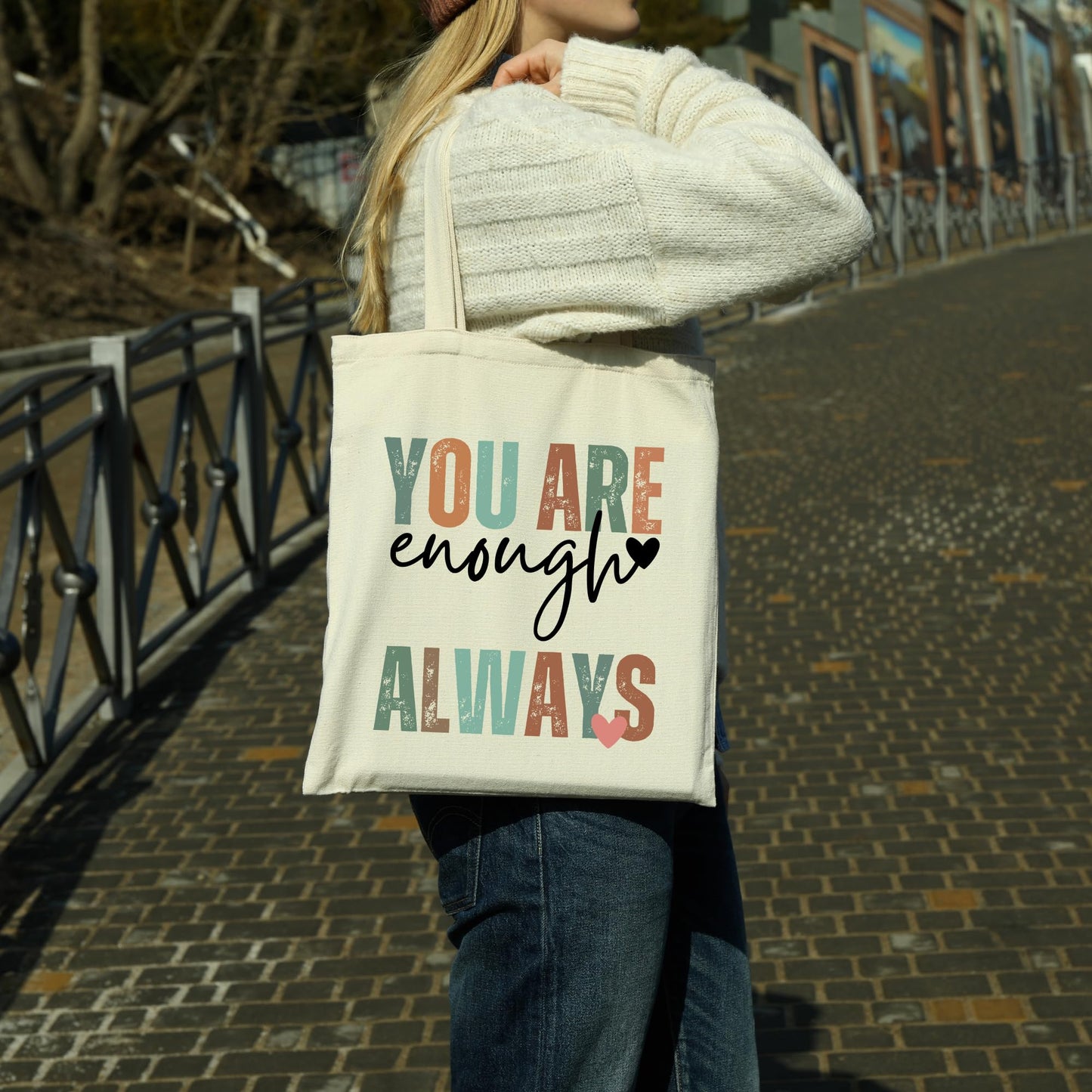 Be Buz You Are Enough Always Tote Bag Inspirational and Stylish Bag for Spreading Positivity and Self-Love Aesthetic Cute For Women Reusable Casual Bag for Work Shopping Travel