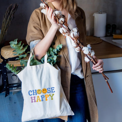 Be Buz Choose Happy Tote Bag Inspirational and Stylish Bag for Spreading Positivity Everywhere You Go Reusable Casual Bag for Work Shopping Travel
