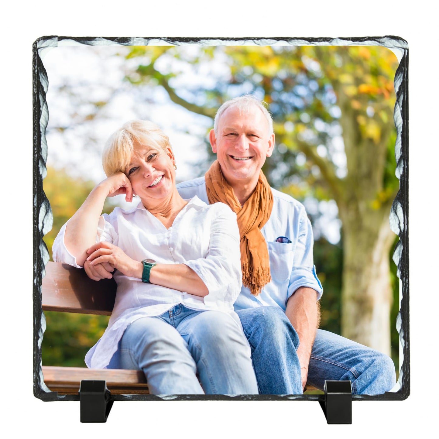 Be Buz Personalized Sublimation Photo Slate Frame, 15cm Square Rock Natural Stone with Stand, Custom Picture Printing for Wedding, Birthday, Memorial - Top Tee