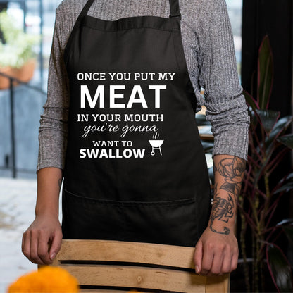 Be Buz Once you put my Meat Funny Aprons for women's Novelty Chef Kitchen Aprons for Men BBQ Housewarming Gift for Him Her Cooking Baking